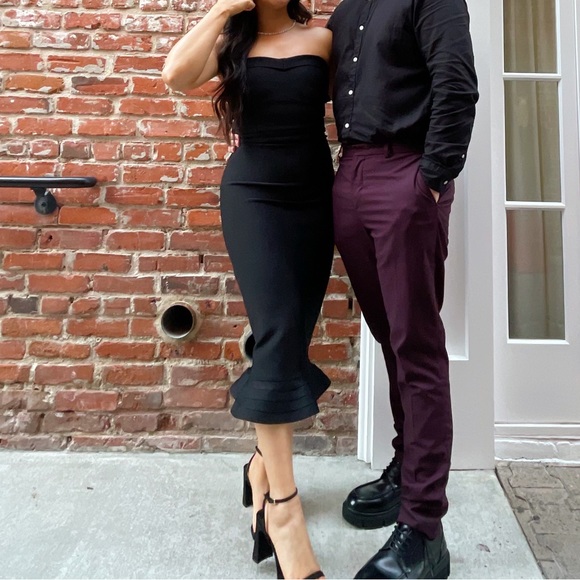 ❌SOLD House of CB Fabrizia Black Bandage Fluted Hem Strapless Dress Medium - Picture 4 of 4